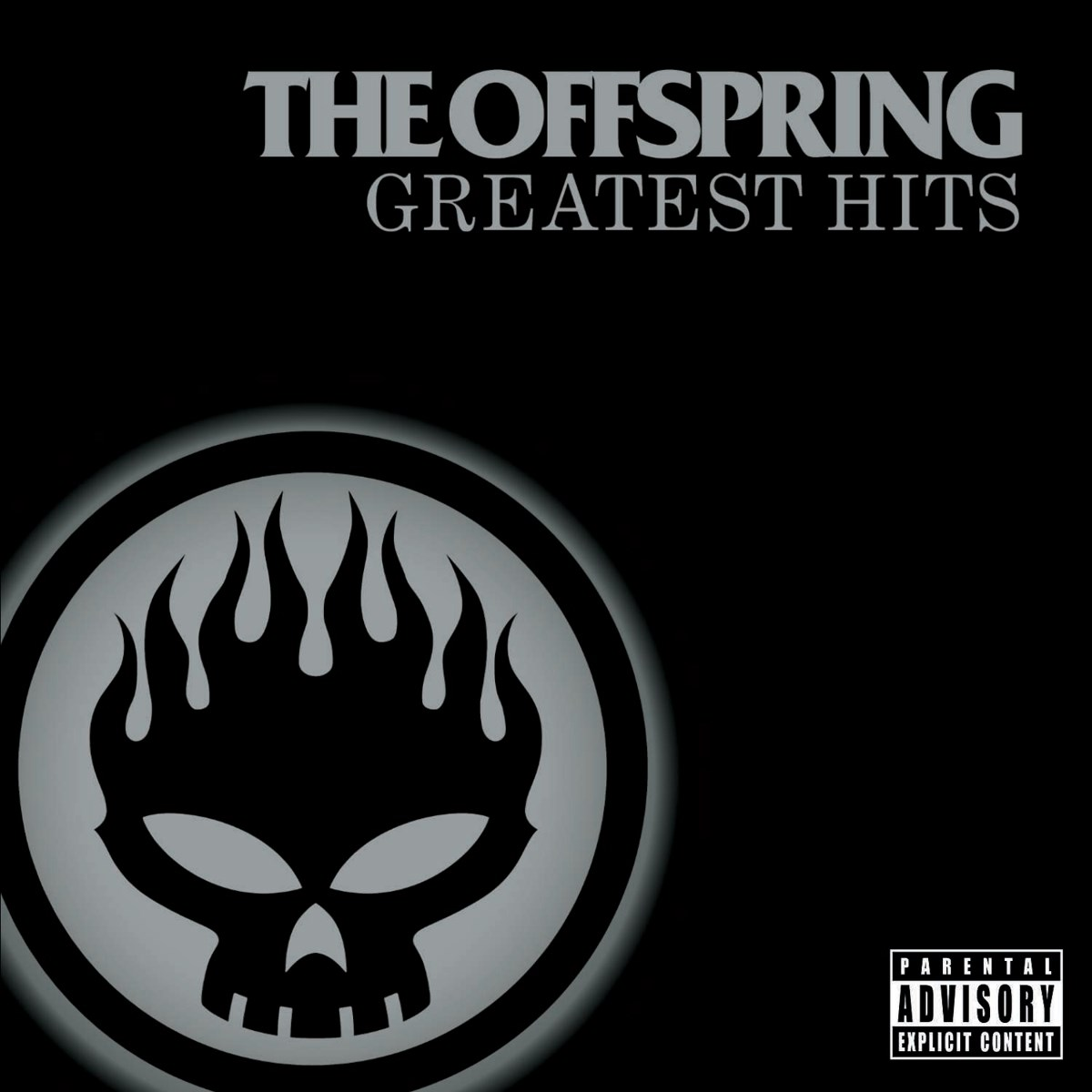 Copertina dell'album: Sfondo nero con logo teschio e fiamme. Testo bianco: The Offspring, Greatest Hits.