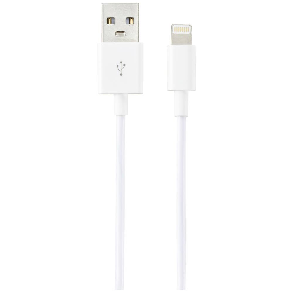 Biały kabel USB ze złączami USB i Lightning.
