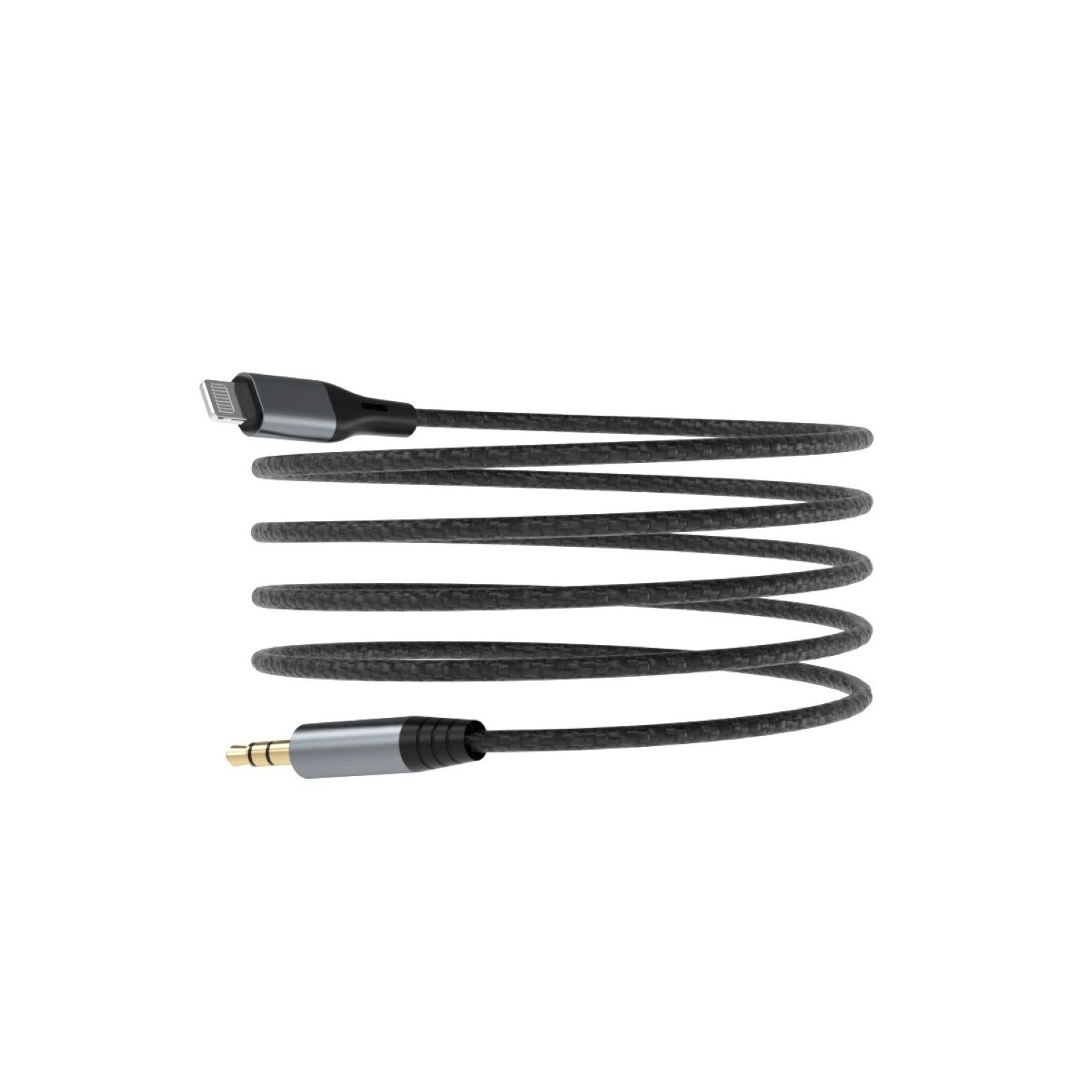 Czarny kabel USB do Lightning zwinięty na białej powierzchni.