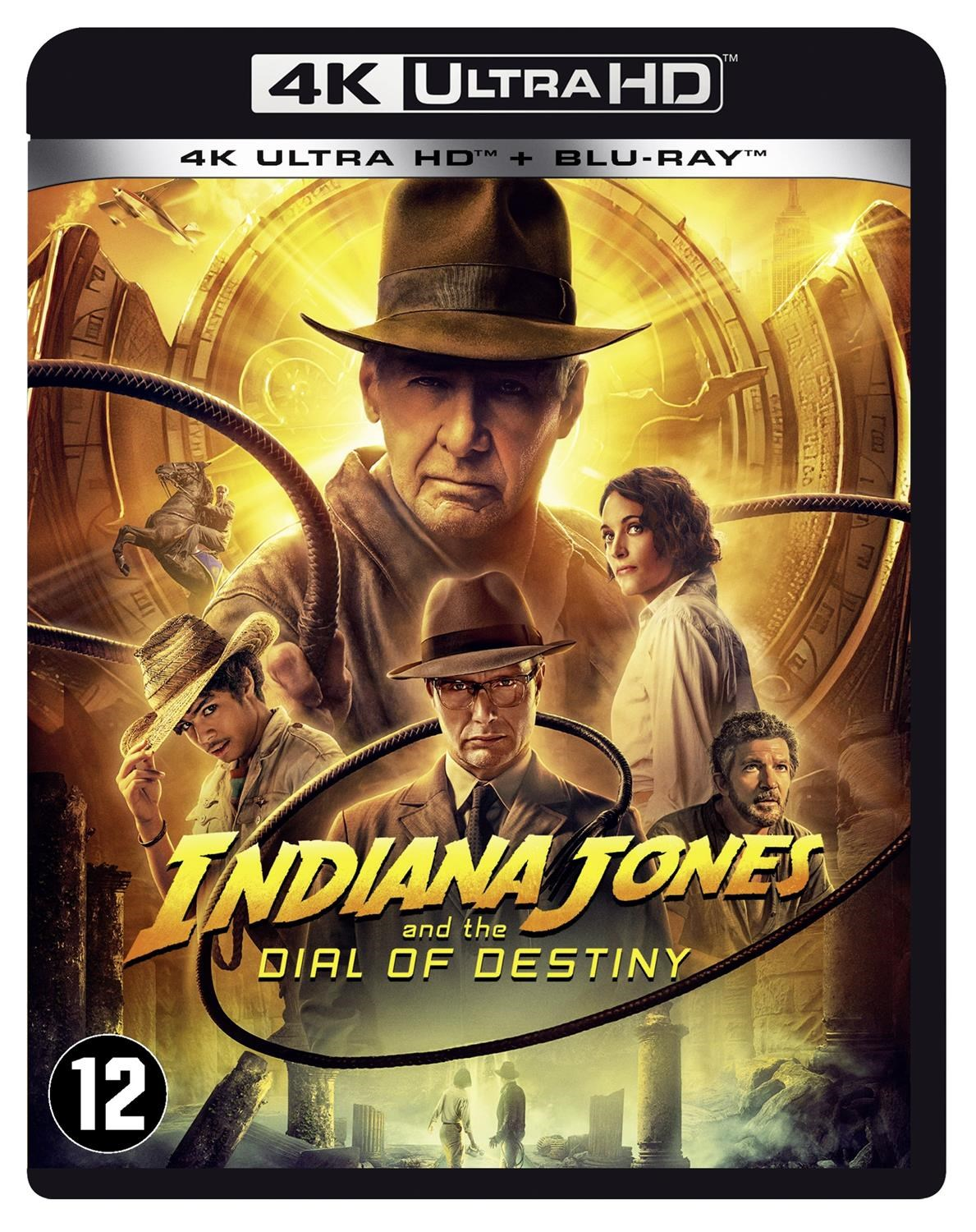 Filmposter: INDIANA JONES and the Dial of Destiny. Harrison Ford met hoed is de hoofdpersoon.