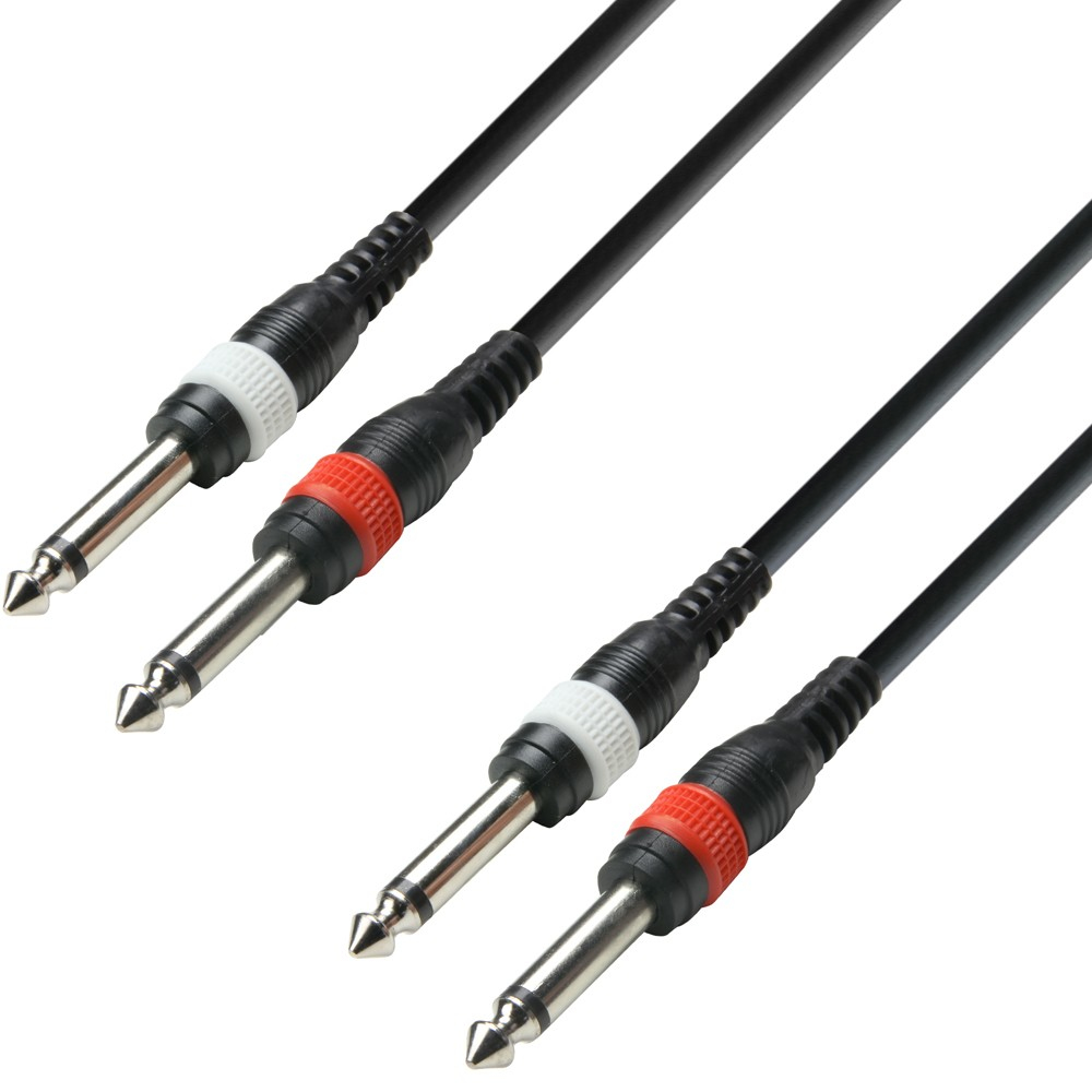 Quattro cavi audio con connettori jack da 6,35 mm, colori dei cavi: nero, bianco, rosso.