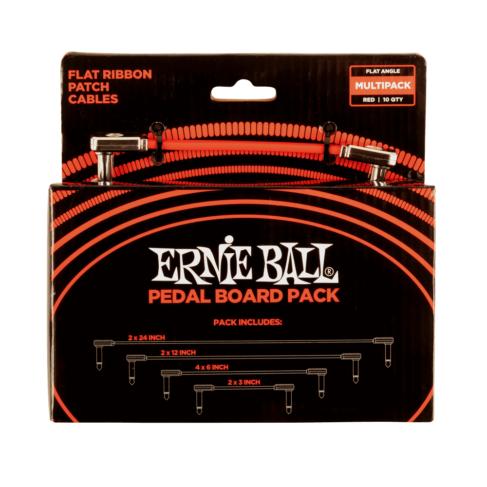 Scatola del pacco pedaliera Ernie Ball con vari cavi patch all'interno.