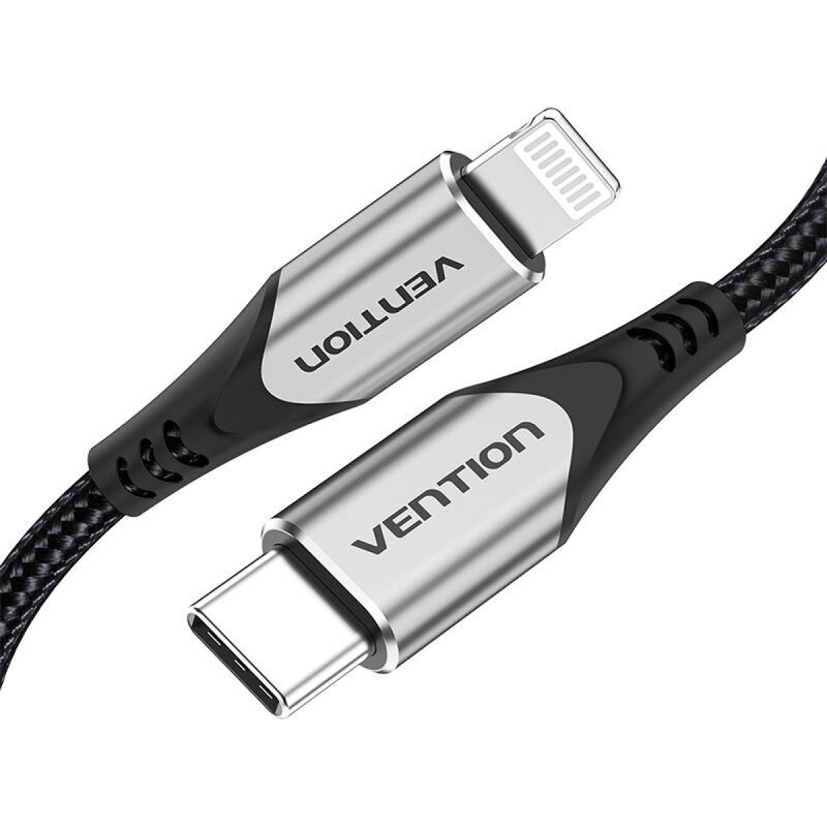 Cavo Vention USB-C a Lightning nero e argento.
