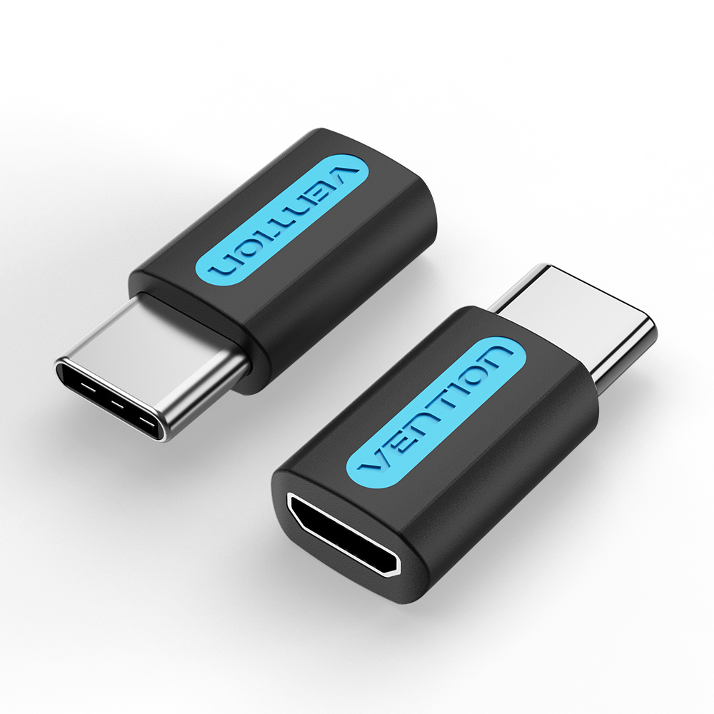 Due adattatori USB-C Vention neri, uno con USB-C, l'altro con HDMI.