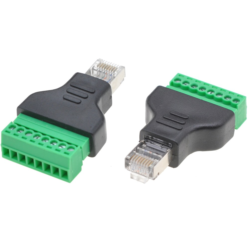 Due connettori RJ45 neri a morsettiera.