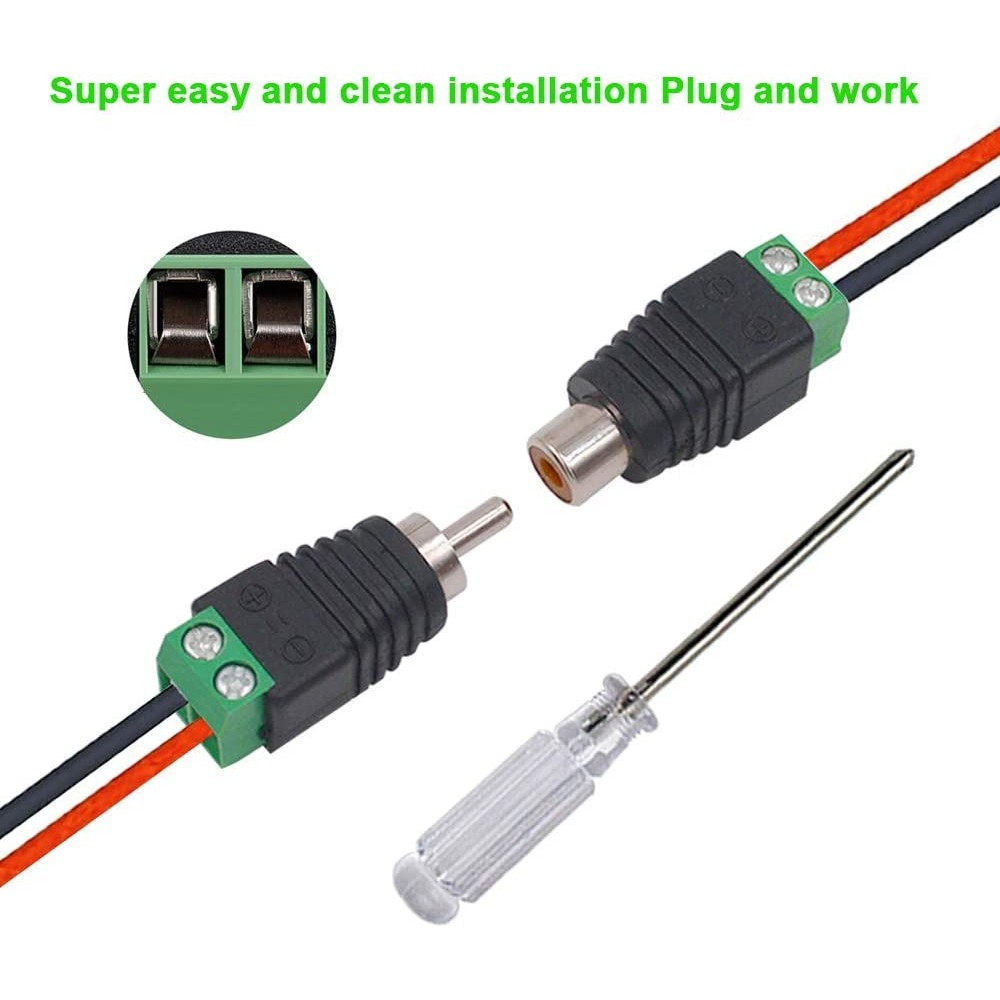 Connettori e un cacciavite, con testo 'Plug and work'.