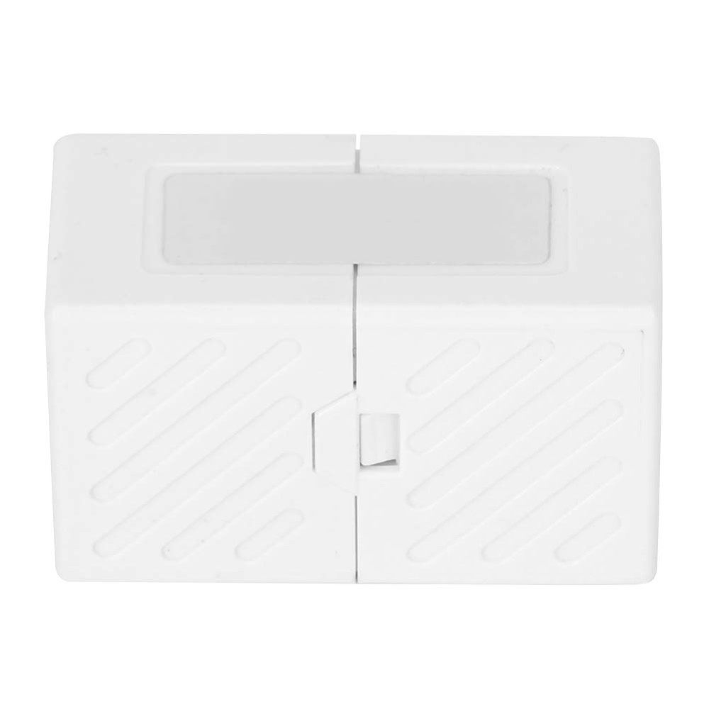 White CAT6 coupler. Has a rectangular shape. A white rectangle on top. The coupler is closed.