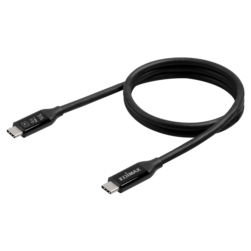 Czarny kabel USB-C, widoczne oba końce. Marka Edimax na złączach. Białe tło.