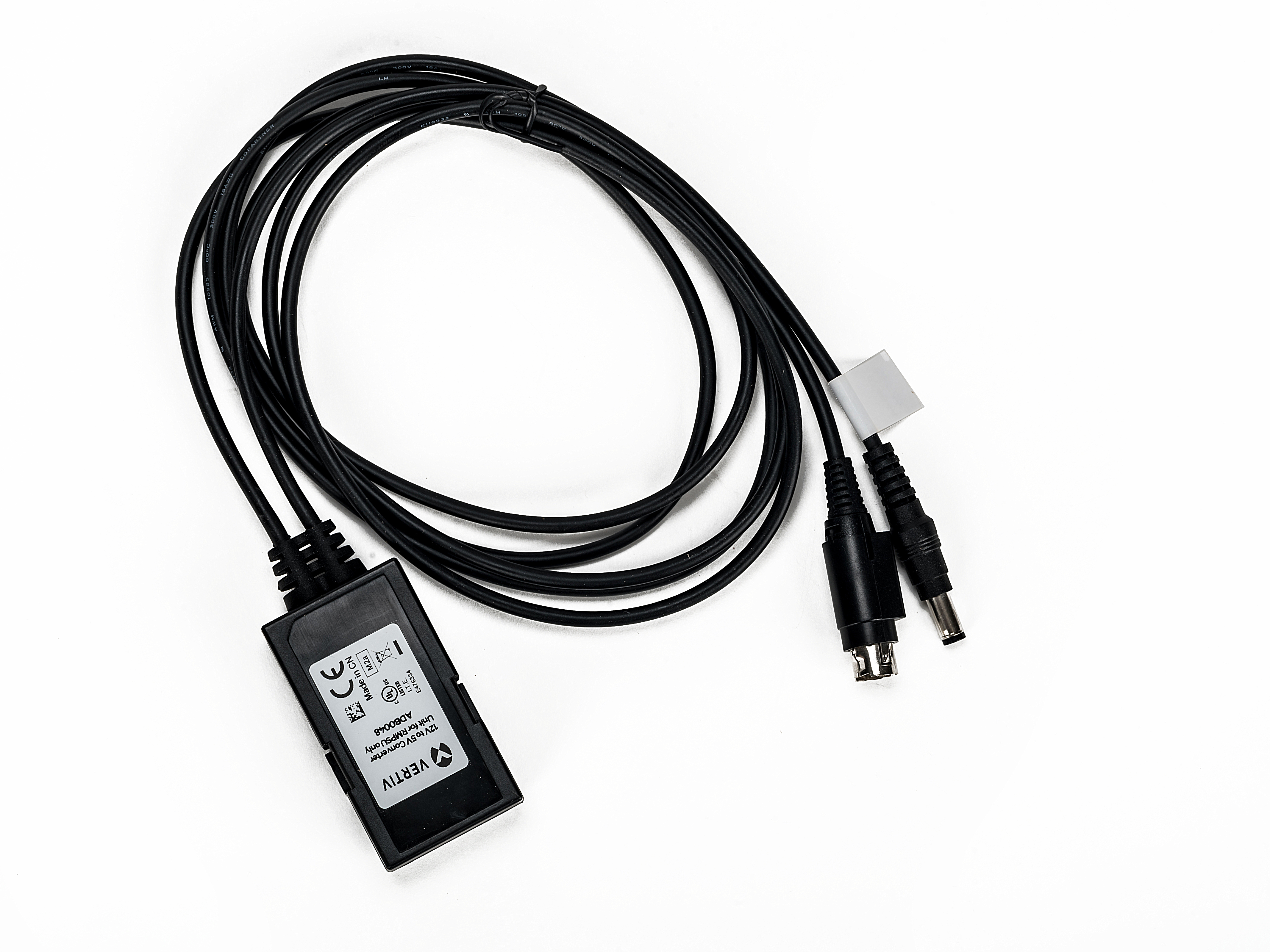 Cavo Vertiv nero con connettori multipli: un box rettangolare, 2 pin e mini-DIN.