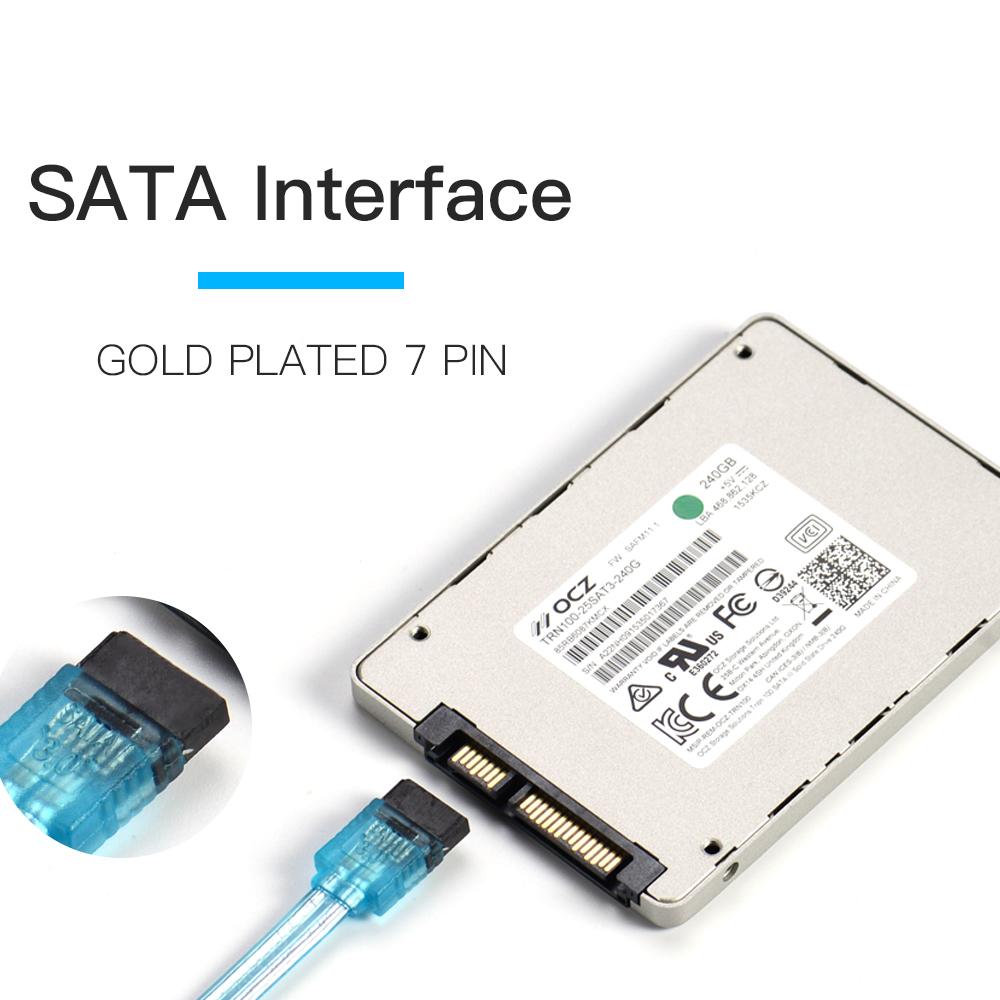 Interfaccia SATA con disco rigido e cavo SATA blu.