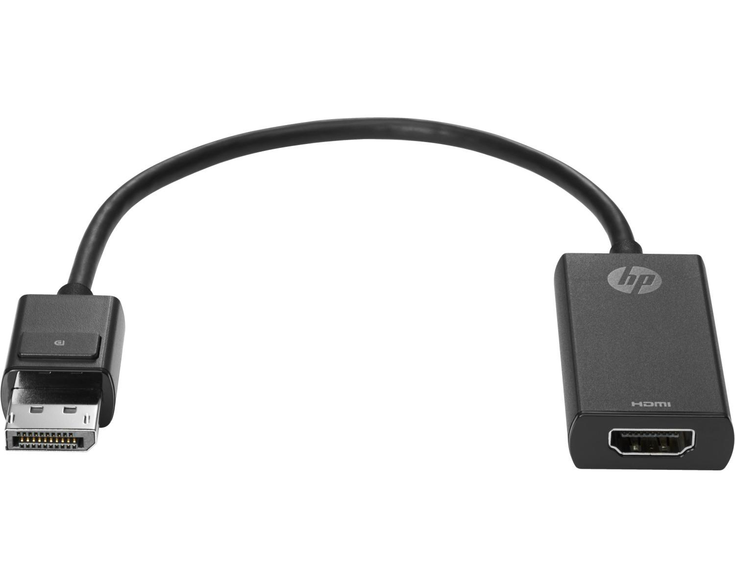 Adattatore HP HDMI a DisplayPort nero. Mostra entrambi i connettori, con il logo HP.