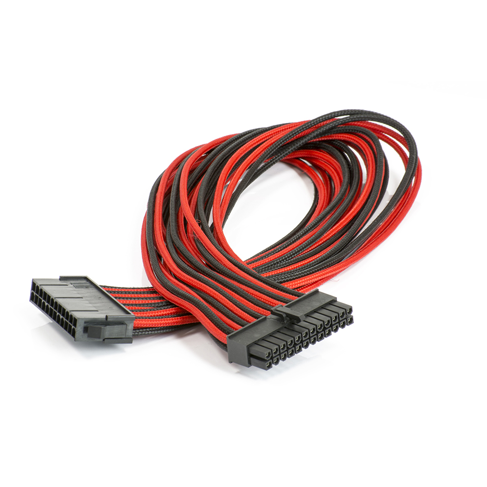Cavo di alimentazione per PC nero e rosso con connettori.