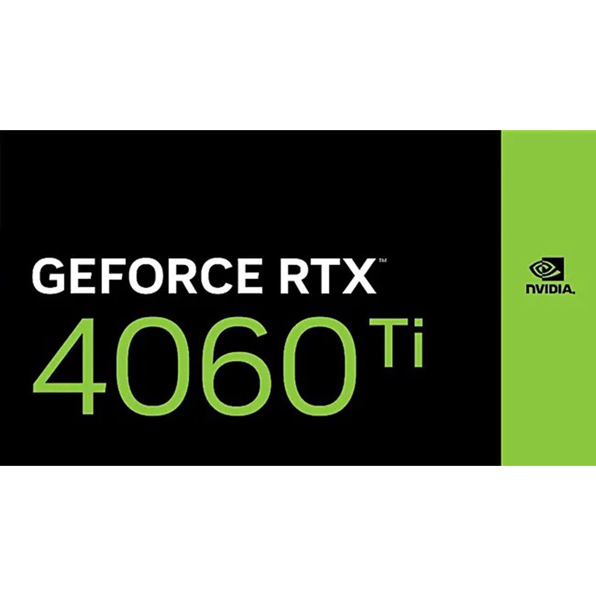 GeForce RTX 4060 Ti tekst en NVIDIA logo op zwarte en groene achtergrond.