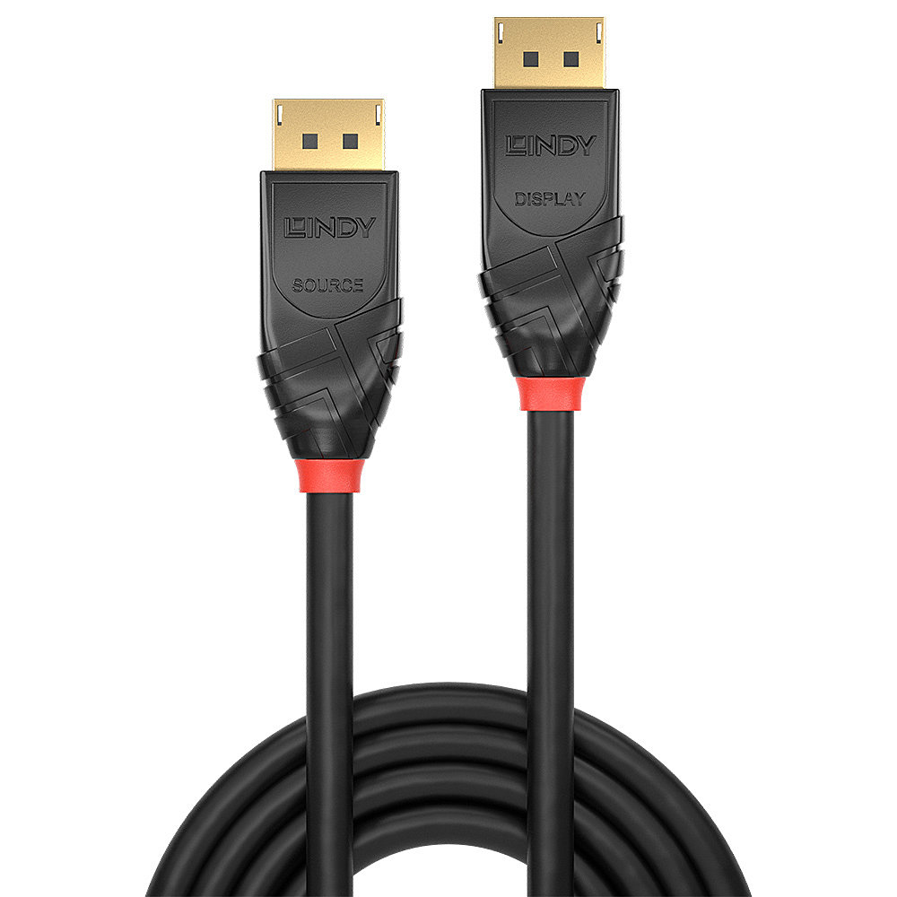 Due cavi DisplayPort neri con connettori neri.