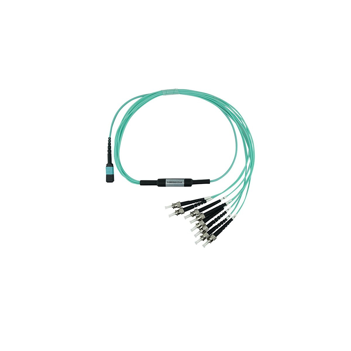 Cavo in fibra ottica verde con più connettori.