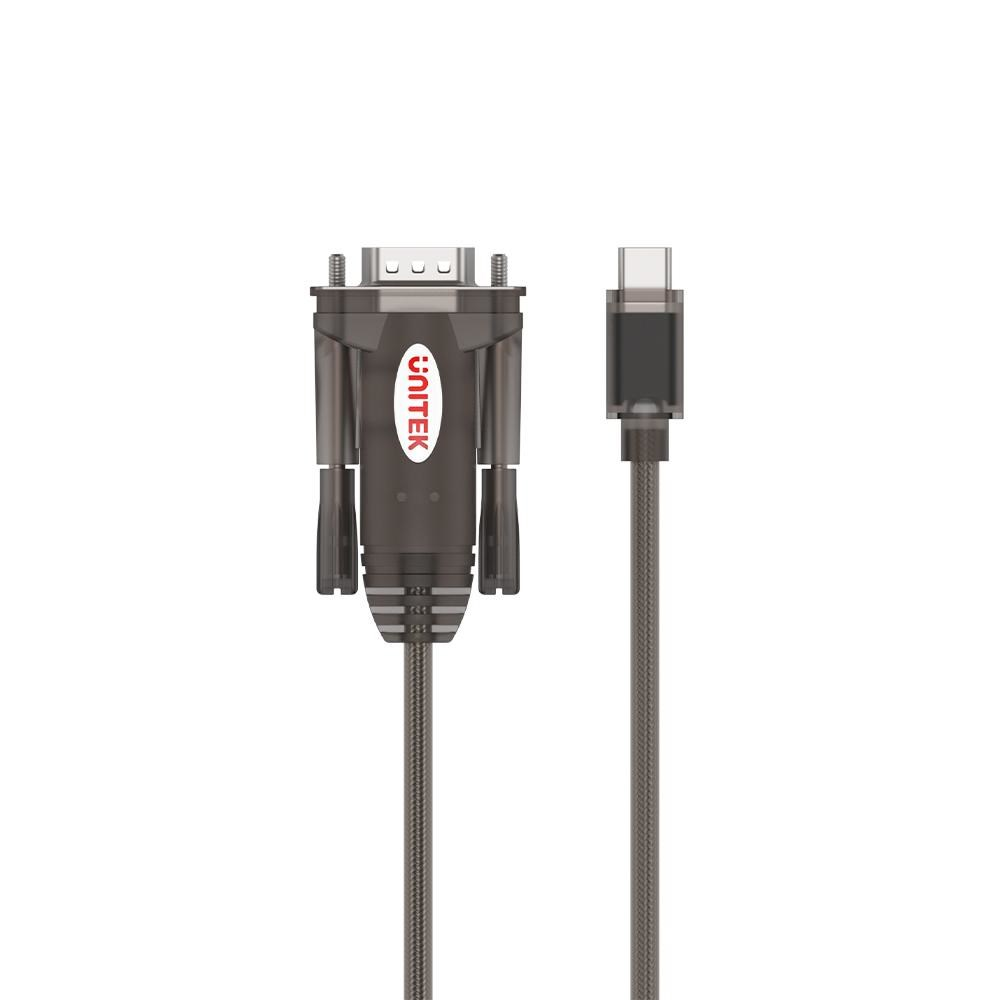 Ciemnoszary kabel adaptera USB-C do VGA z logo UNITEK na białym tle.