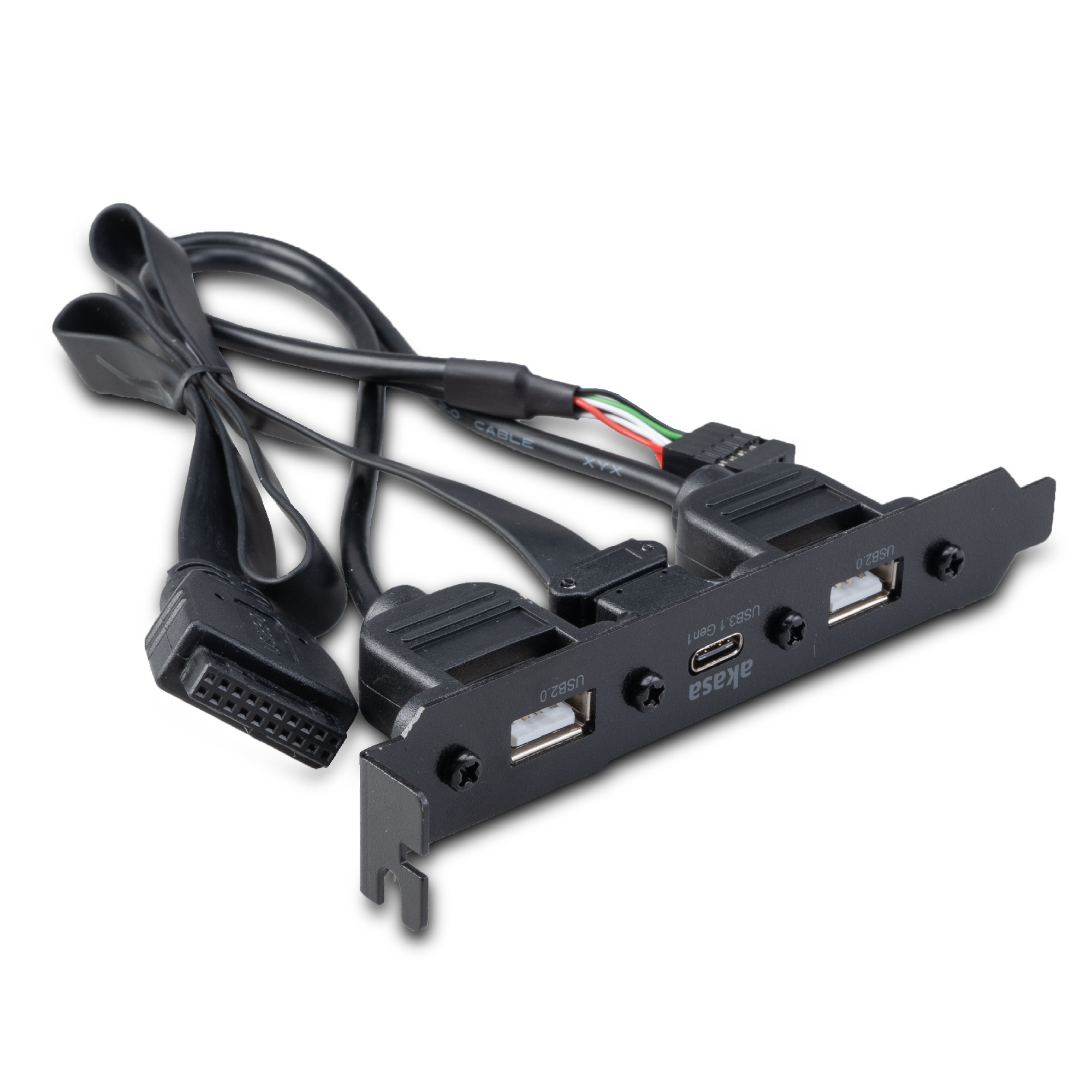Scheda USB 3.0 nera con porte e cavi multipli. Ha un pannello nero con porte USB.