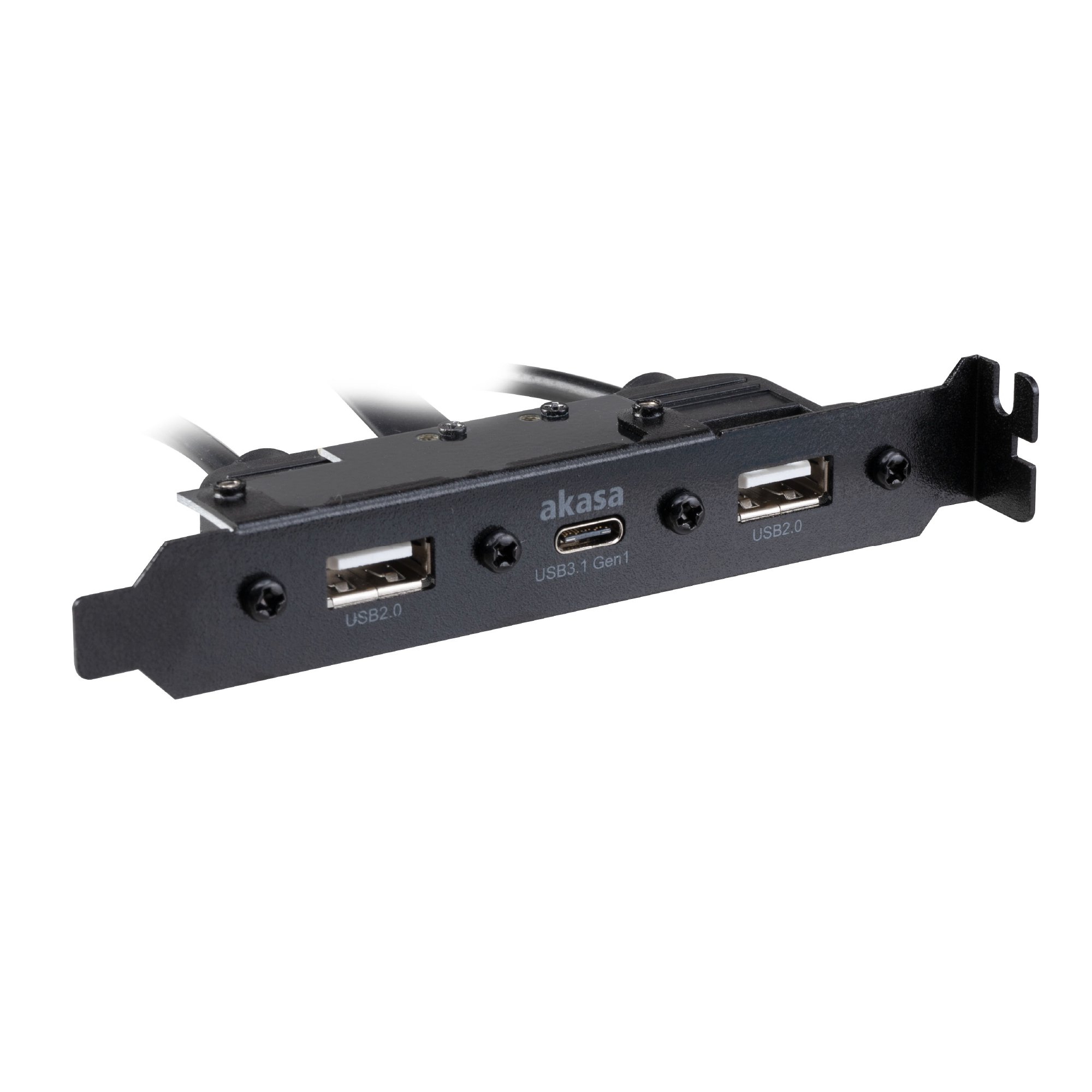 Una scheda di espansione USB 2.0 nera con porte USB su sfondo bianco.