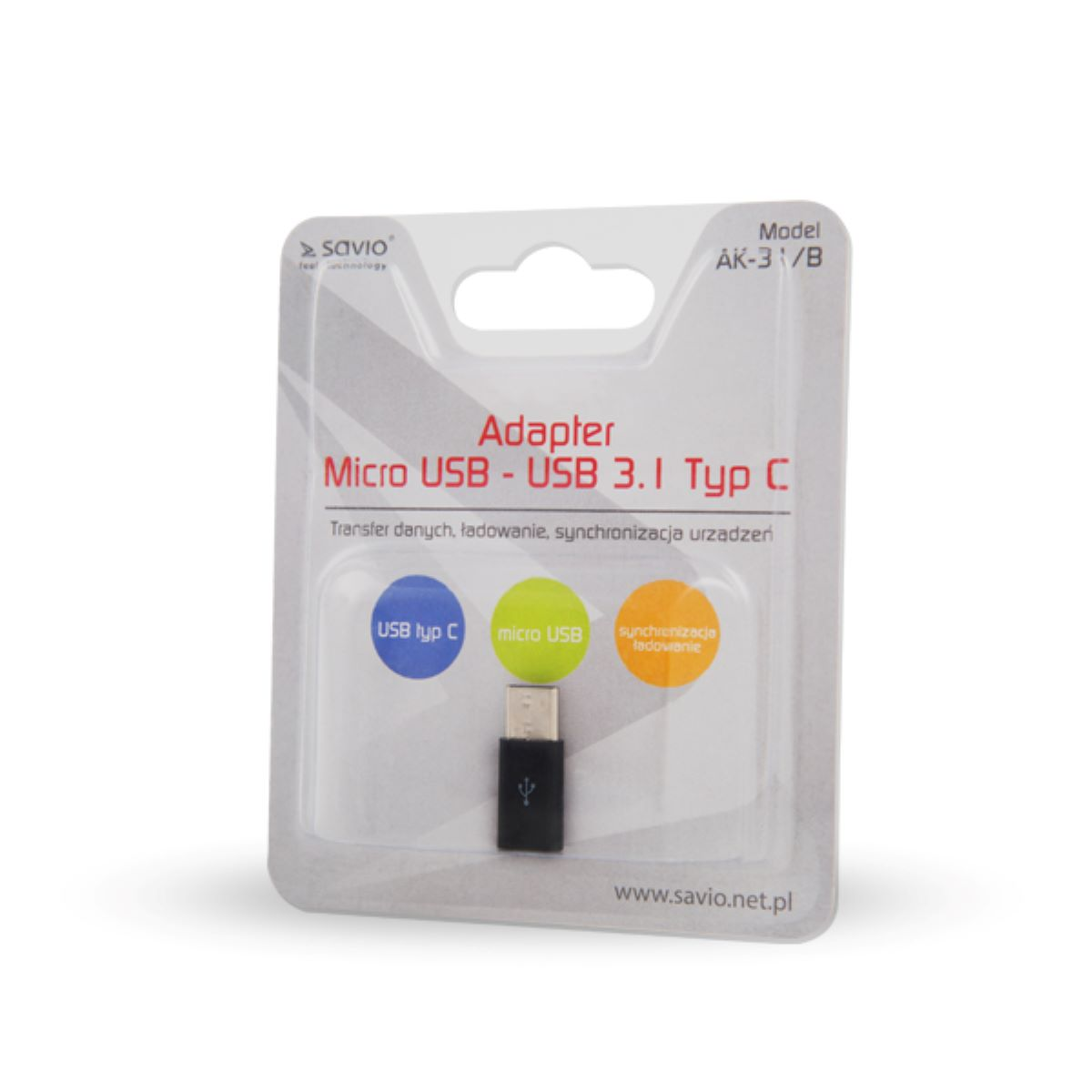 Adapter Micro USB do USB 3.1 Typ C. Adapter w plastikowym opakowaniu.