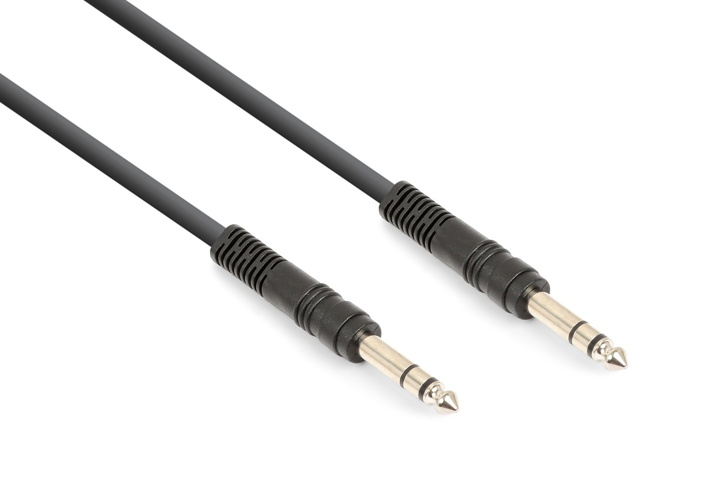 Dos cables negros con conectores jack. Fondo blanco.