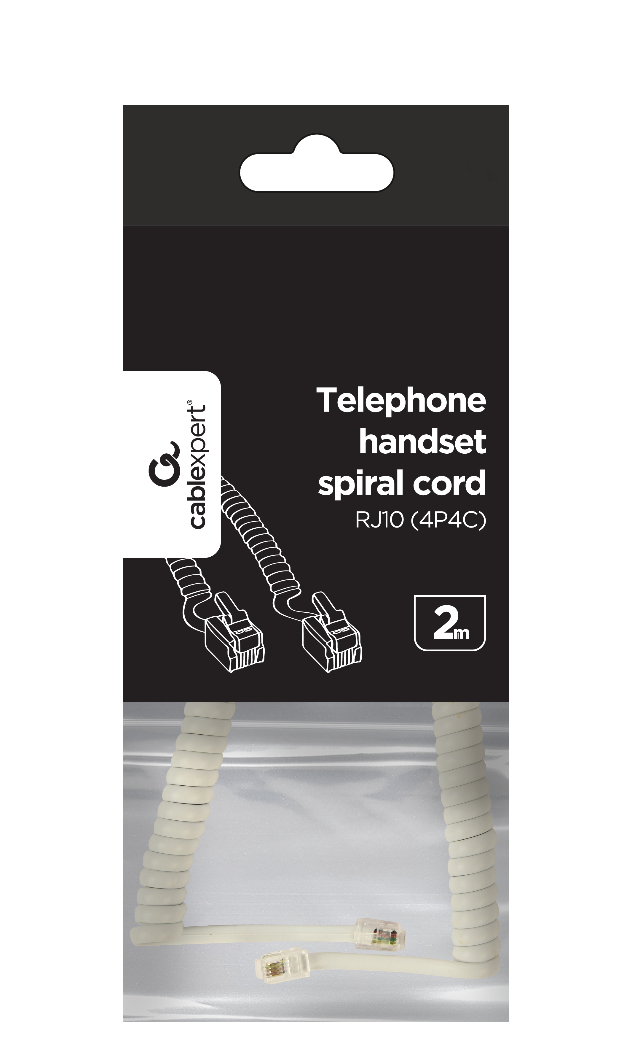 Cavo a spirale per cornetta telefonica Cablexpert bianco e nero, con connettori RJ10.