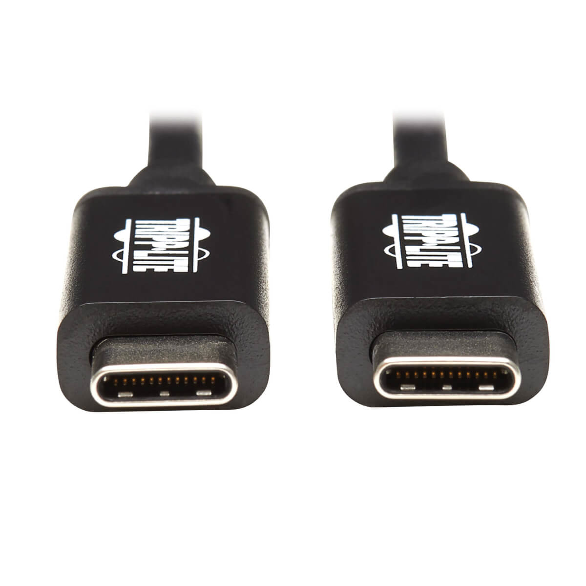 Dwa czarne złącza USB-C. Widoczne jest na nich logo Tripp Lite.