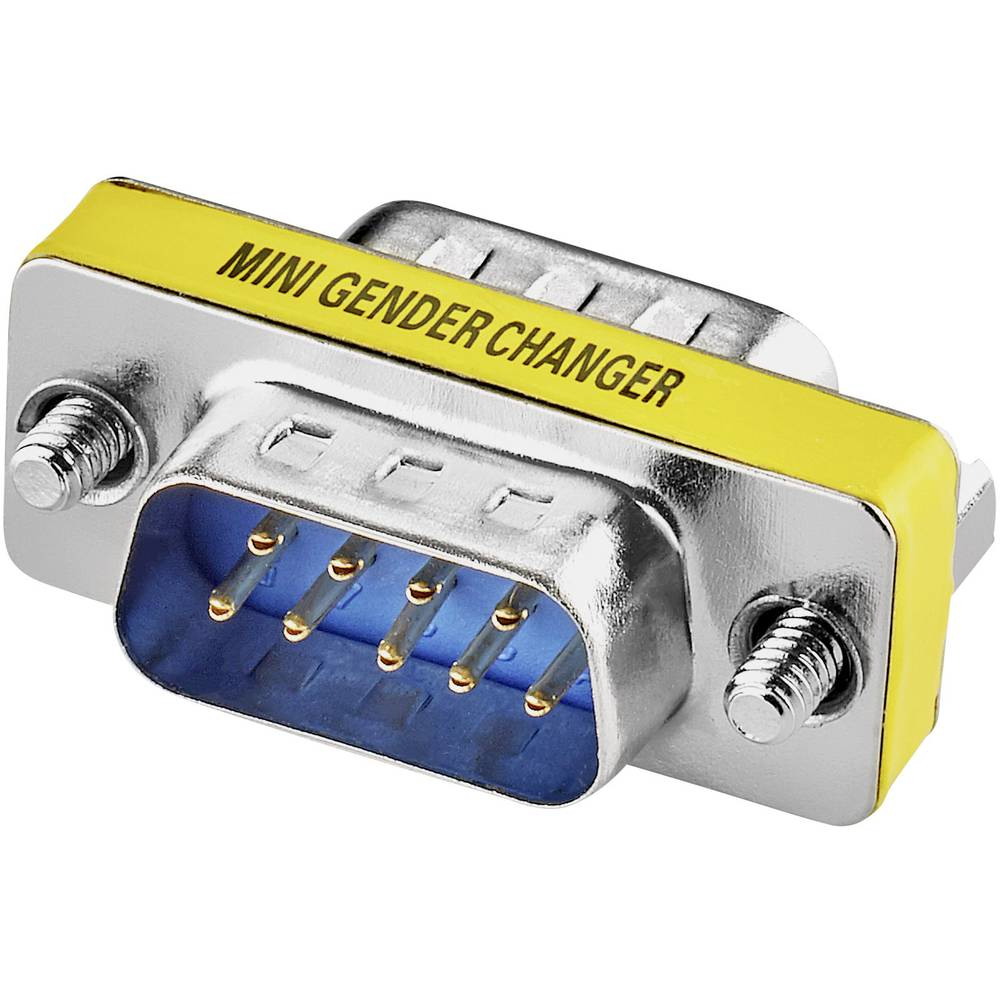 Un Mini Gender Changer giallo e argento su sfondo bianco.
