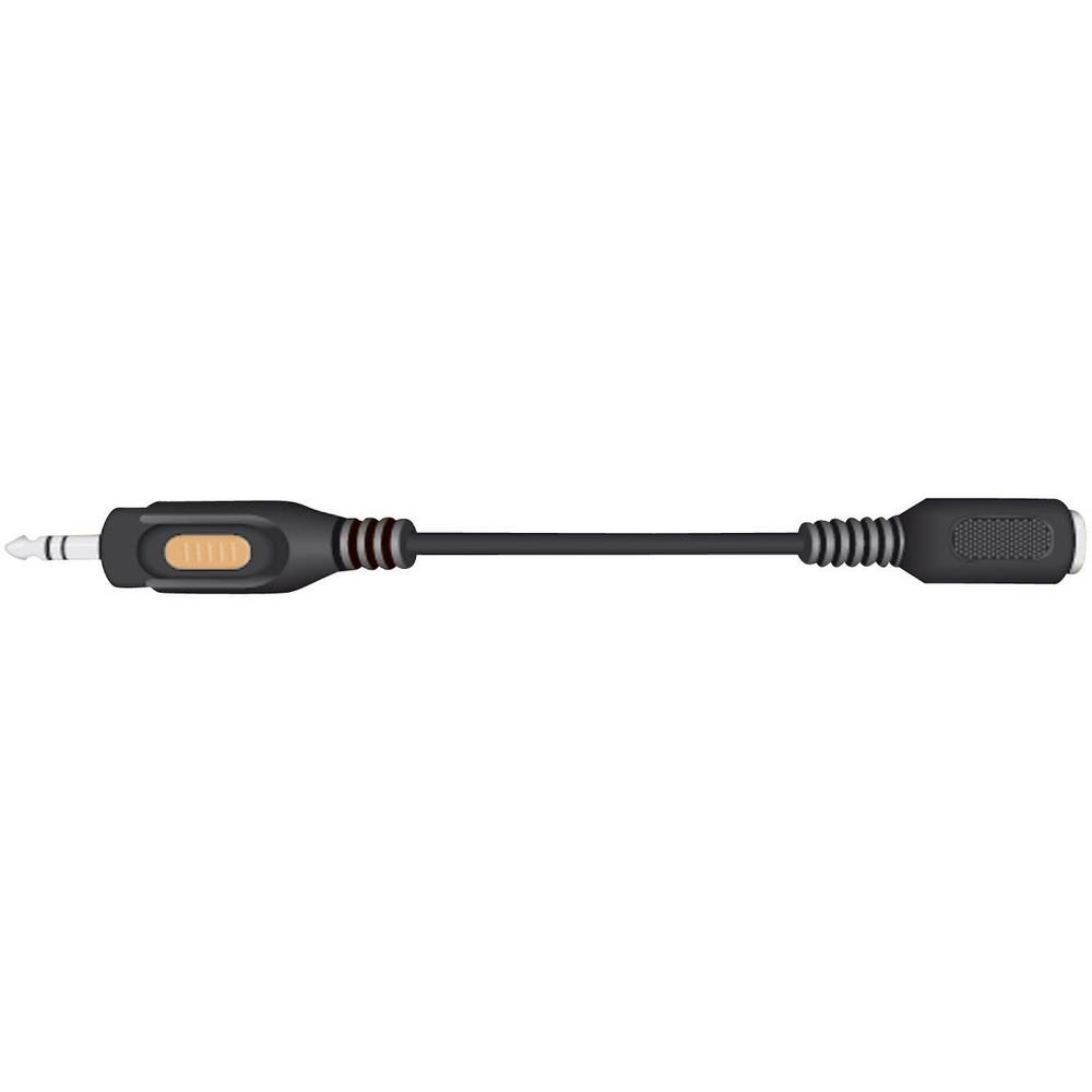 Un cavo nero con un connettore maschio da 3,5 mm e uno femmina.