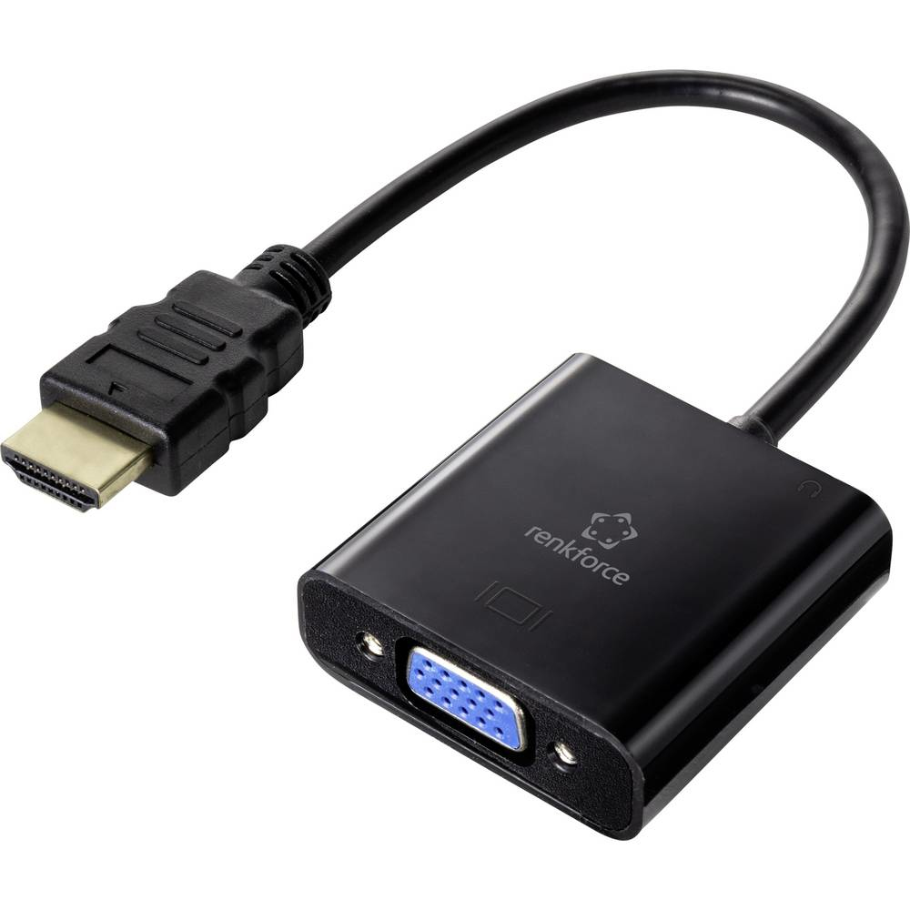 Adattatore da HDMI a VGA nero. Sfondo bianco.