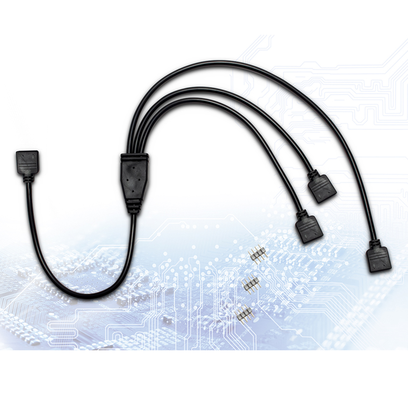 Cavi con connettore nero che si diramano da un connettore centrale.