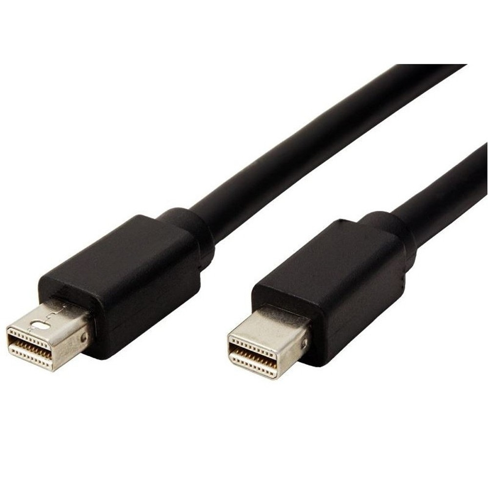 Cavo Mini DisplayPort nero con connettori neri, su sfondo bianco.