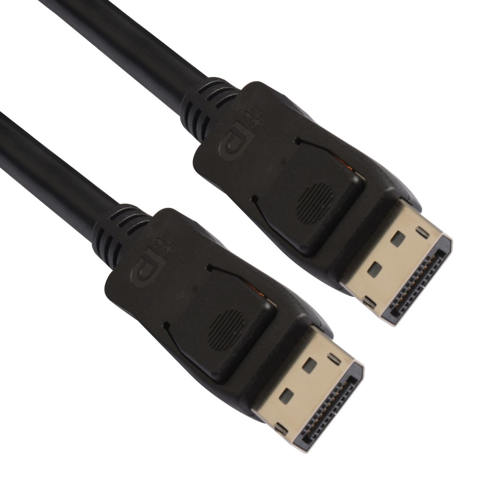 Twee zwarte DisplayPort-kabels met connectoren aan elk uiteinde.