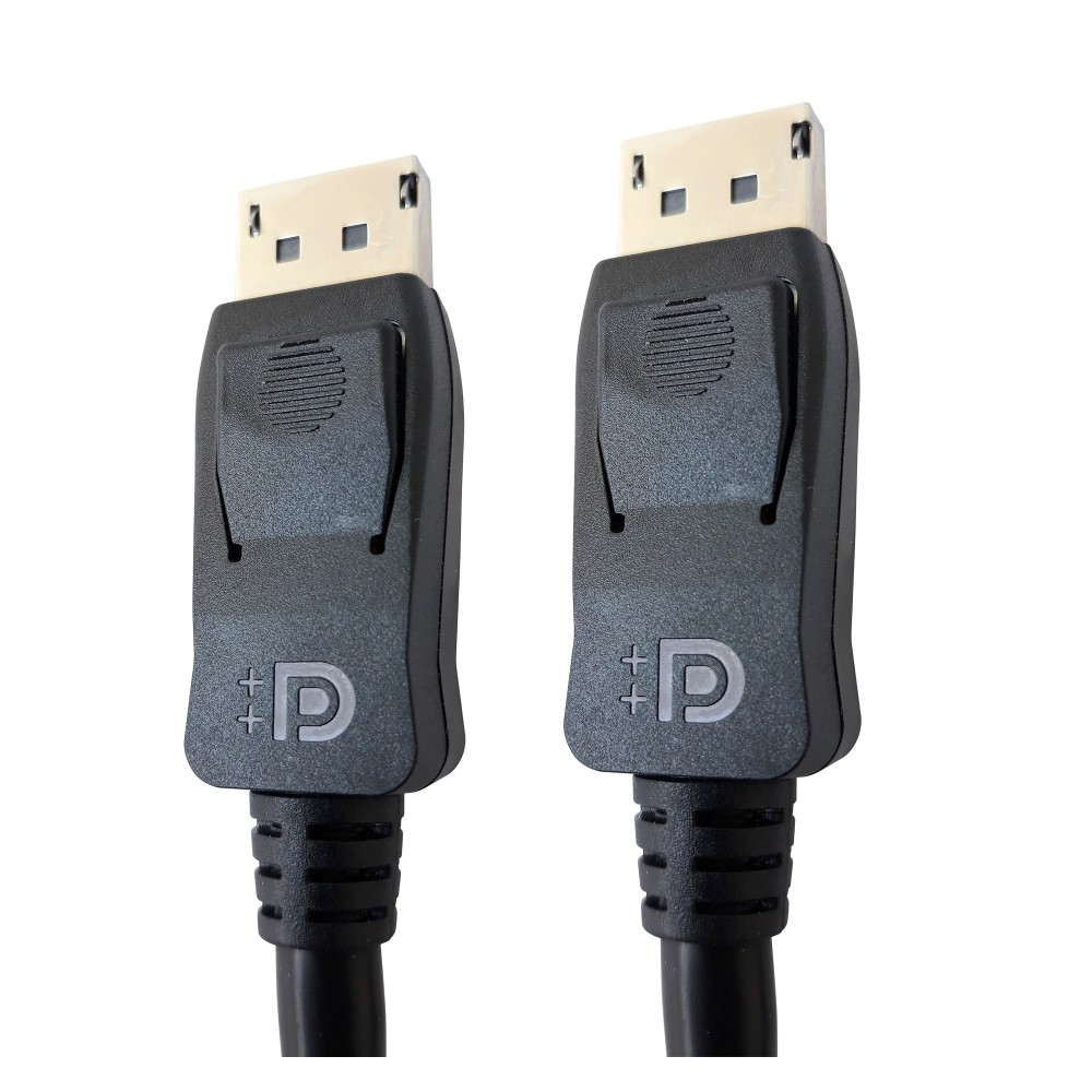 Twee zwarte DisplayPort-kabels met connectoren aan elk uiteinde.