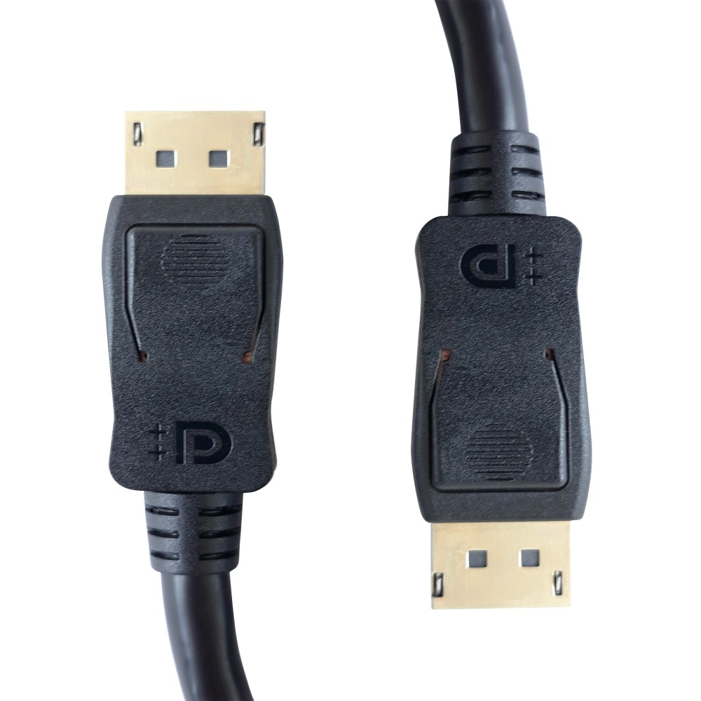 Eén zwarte DisplayPort-kabel met een connector aan elk uiteinde.