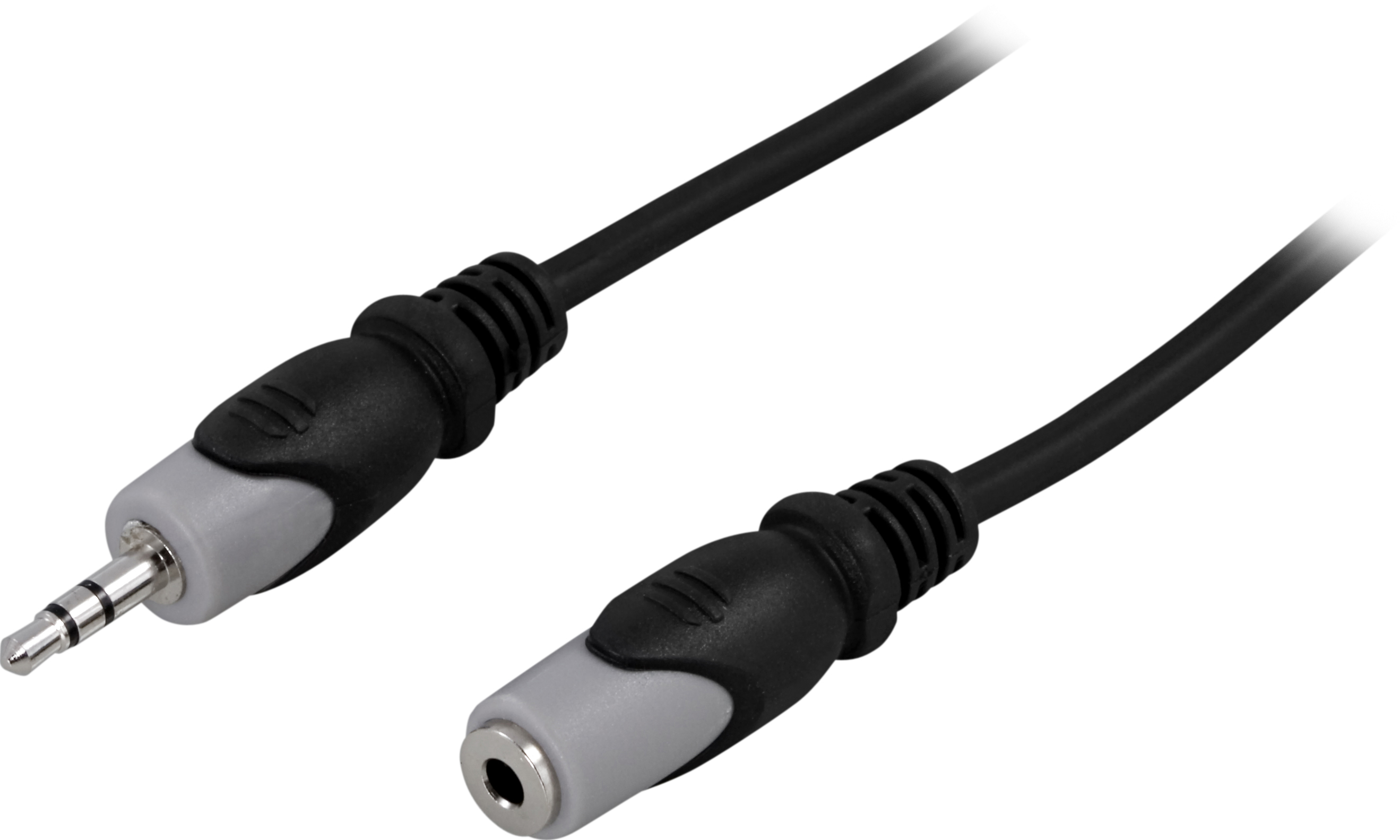 Cavo audio nero con jack da 3,5 mm e connettori femmina.