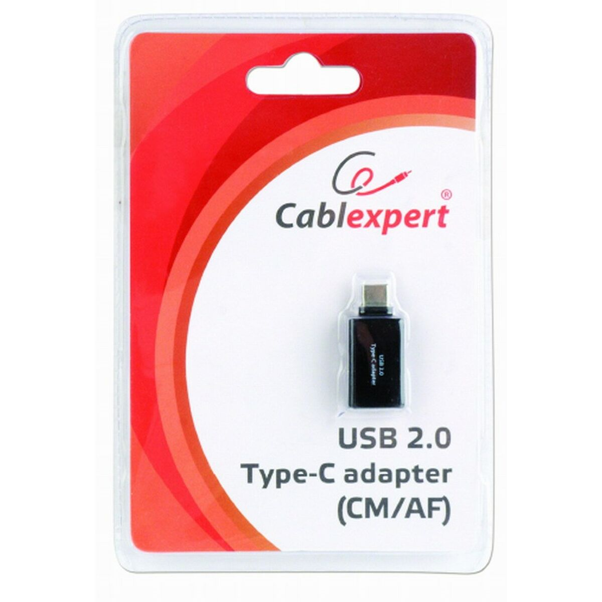 Czarny adapter USB 2.0 Type-C w blistrze. Tekst znajduje się na opakowaniu.