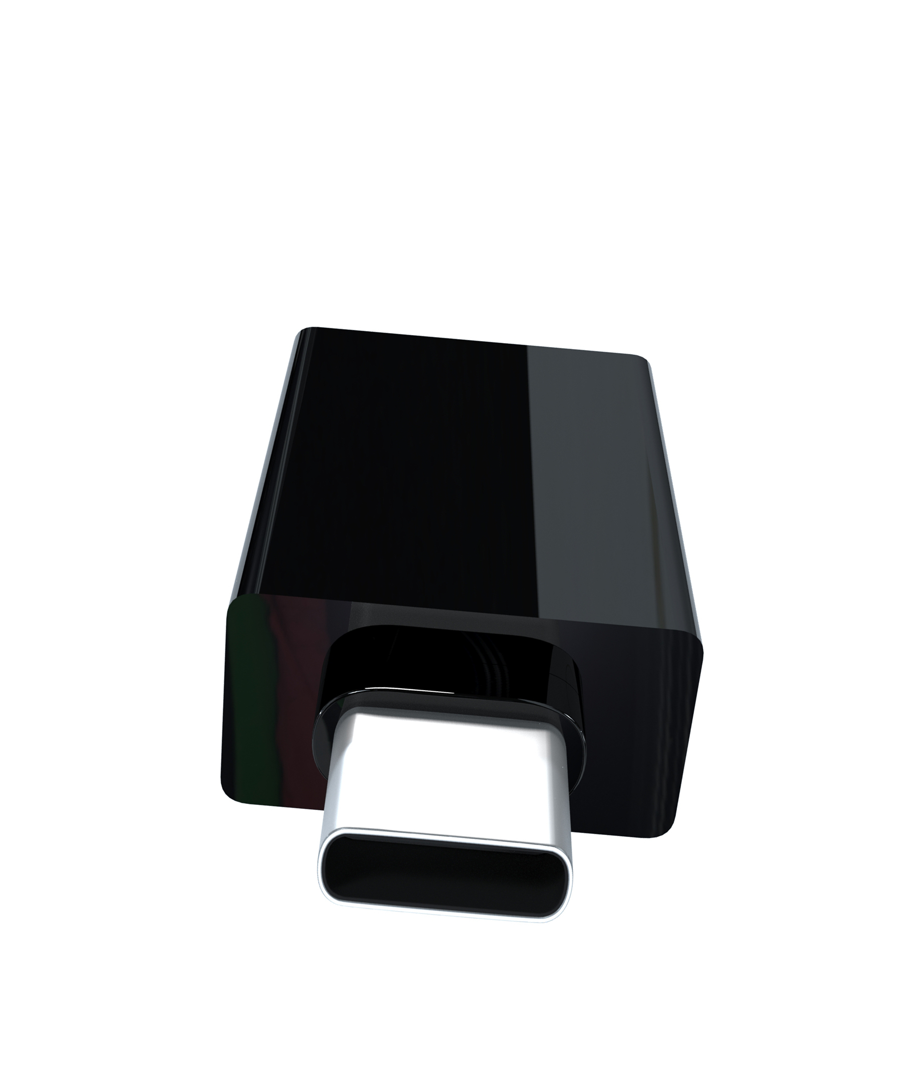 Czarny adapter USB-C. Adapter jest prostokątny z złączem USB-C.