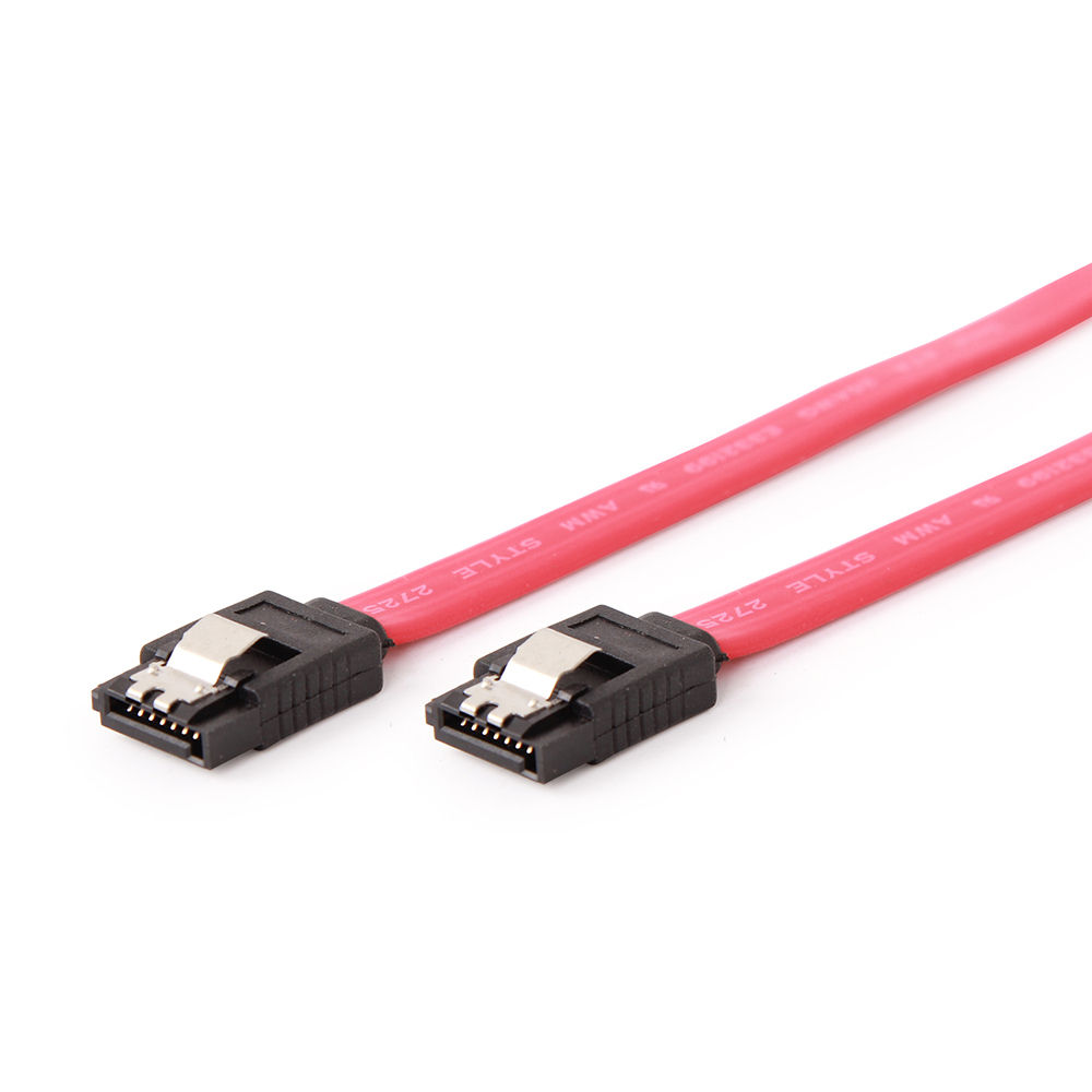 Due cavi SATA rosa con connettori neri su sfondo bianco.