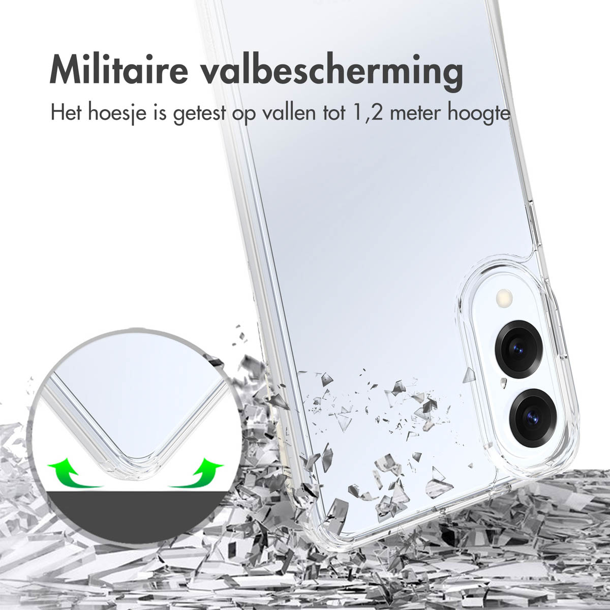 Clear phone case on a phone. The case is clear and the phone is lying on the ground.