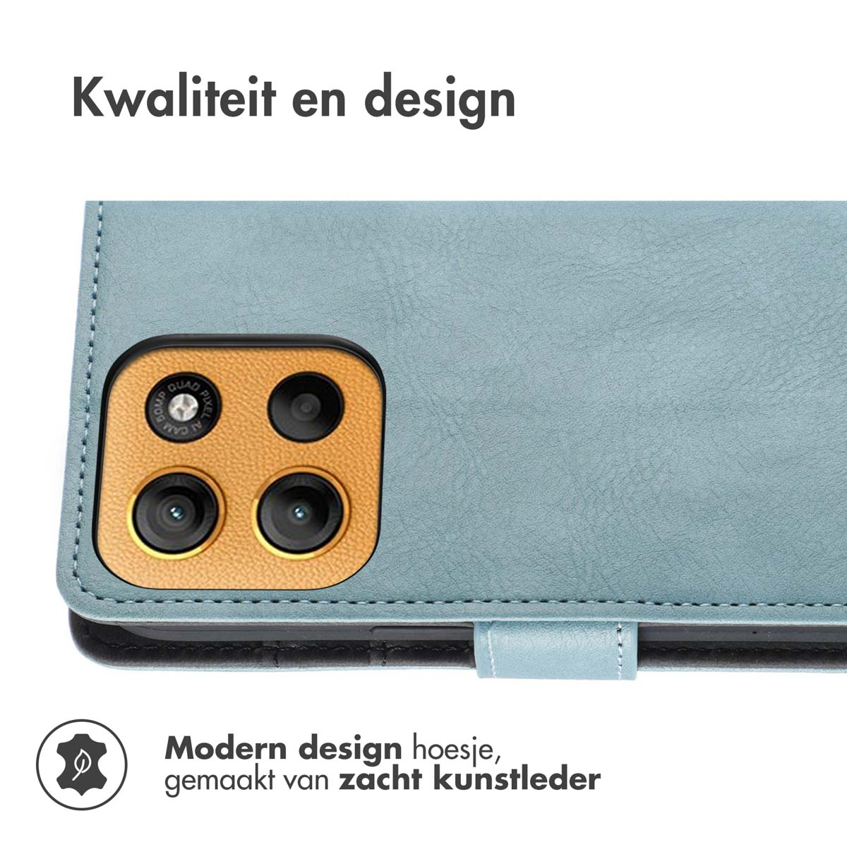 Une coque de téléphone avec un fond bleu et un téléphone dessus.
