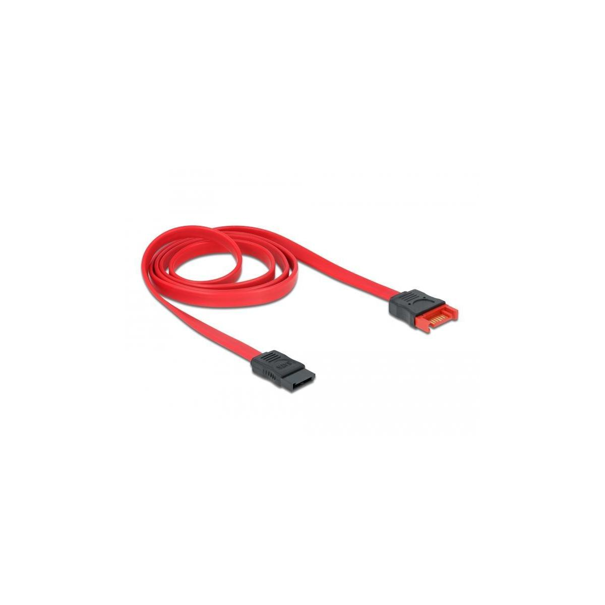 Cavo SATA rosso con connettori neri, su sfondo bianco.