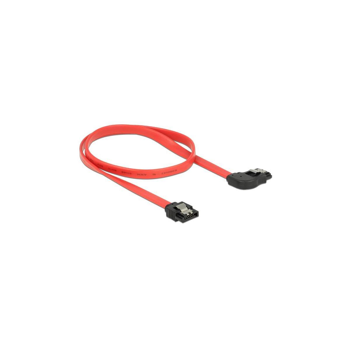 Cavo SATA rosso con connettori neri su sfondo bianco.