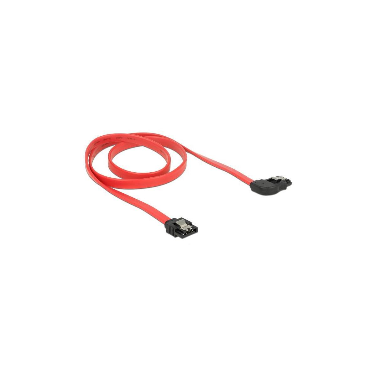 Un cavo SATA rosso con due connettori neri, su sfondo bianco.