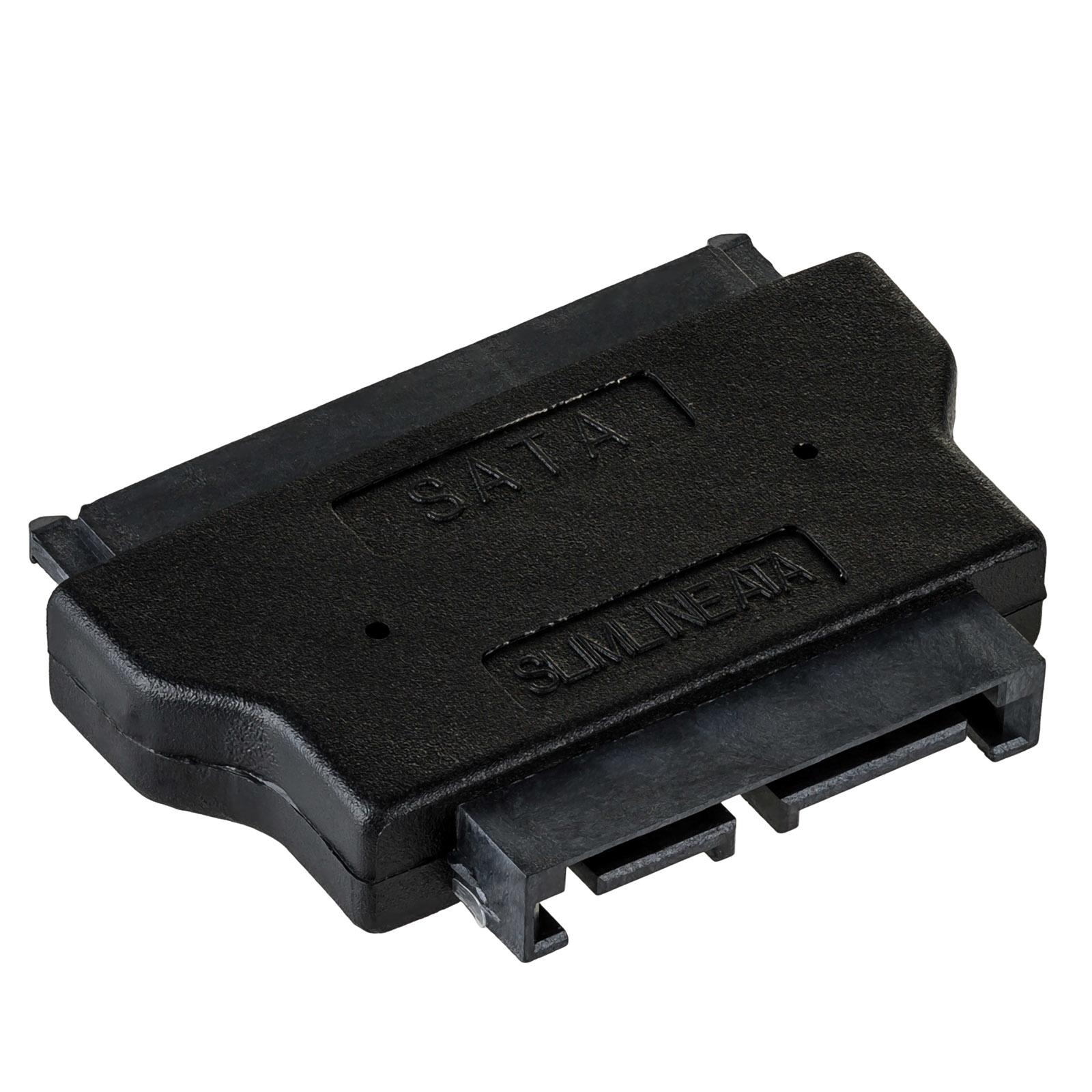 Adattatore SATA nero. L'adattatore ha due interfacce. È per SATA e Slimline SATA.