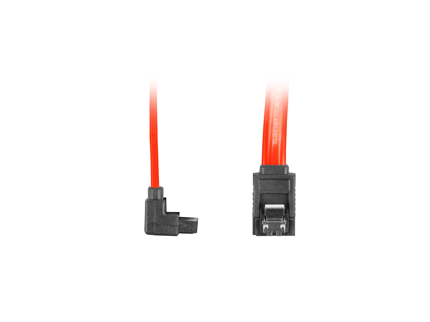 Cavo SATA rosso con un connettore ad angolo retto.