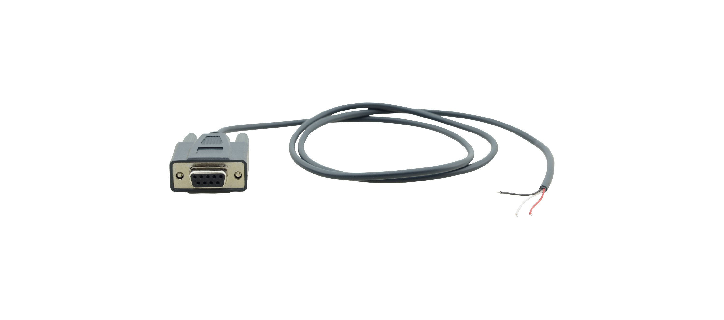 Cavo grigio con connettore DB9. Due fili sono tagliati all'estremità.