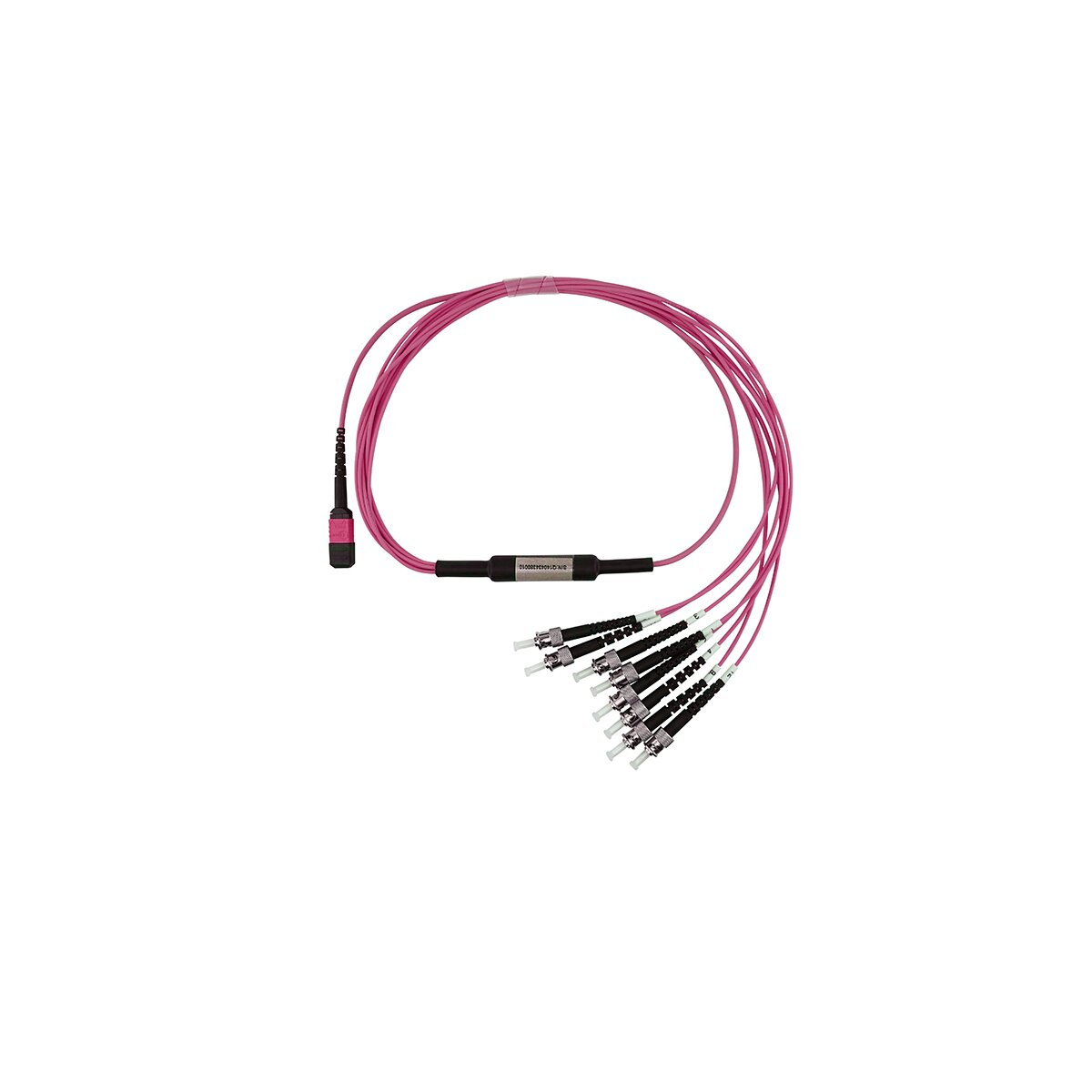 Splitter in fibra ottica rosa con più cavi in fibra ottica.