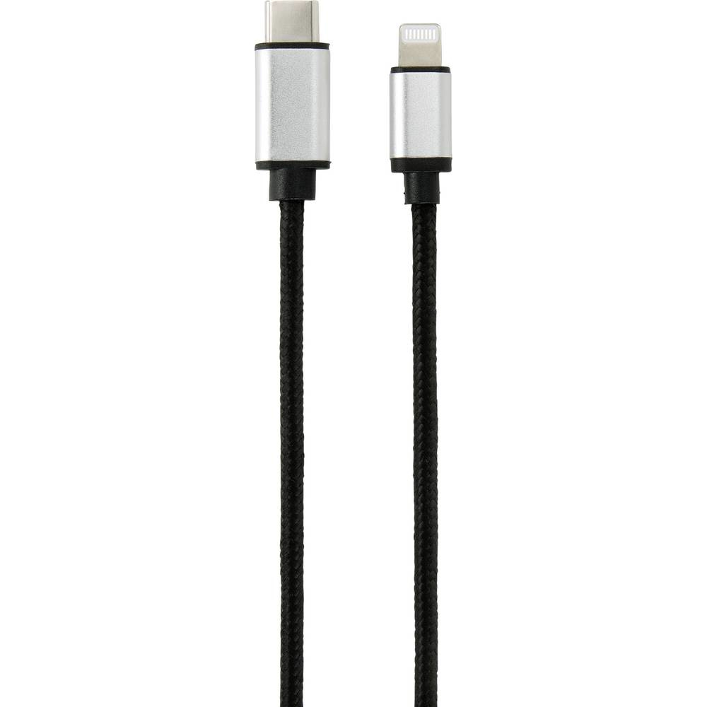 Dwa kable ładujące: jeden USB-C, drugi Lightning. Oba mają czarne plecione przewody.