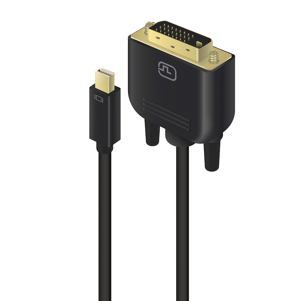 Un cavo nero con una mini porta display a un connettore DVI.
