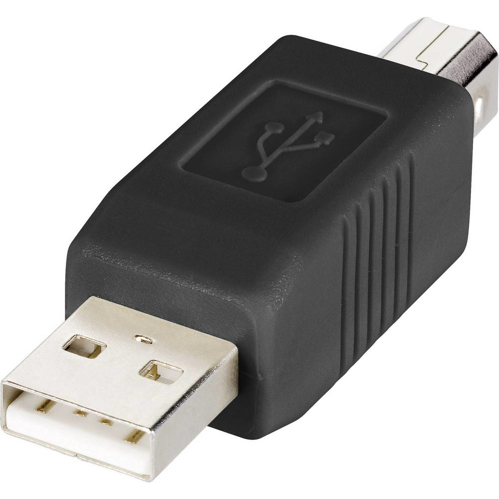 Adattatore nero da USB a USB-B, con simbolo USB.